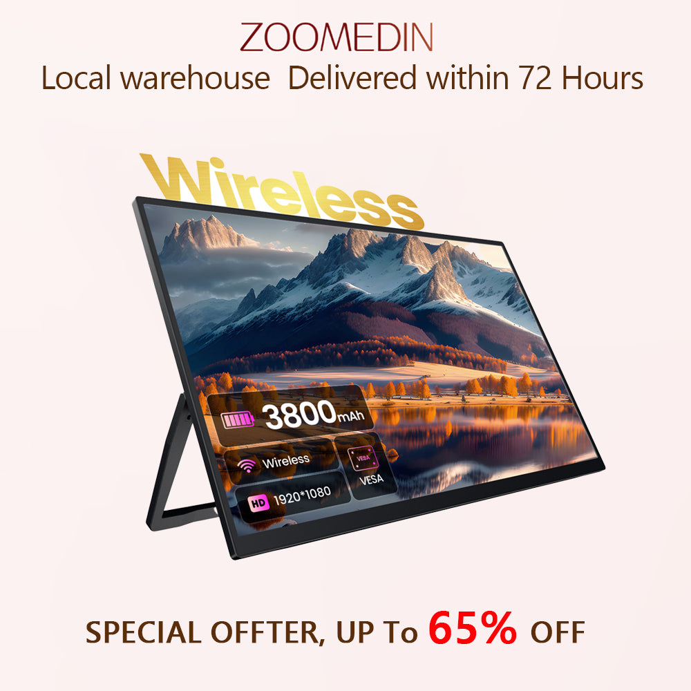 ZOOMEDIN 15.6''/18.5''/21.5''/23.8'' FHD Wireless & Built-in Battery Version Portable Monitor Professional Level E-Sports And Designer Level Color Rendering Laptop Extender Monitor for PS5/4 Xbox Switch Phone PC.