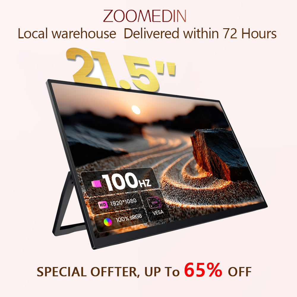 ZOOMEDIN ,15.6''/18.5''/21.5'' ,1080P FHD Portable Monitor, USB-C HDMI Laptop Extender Monitor for Laptop SDR Travel Monitor with Speakers for Laptop PS5/4 Xbox Switch Phone PC.