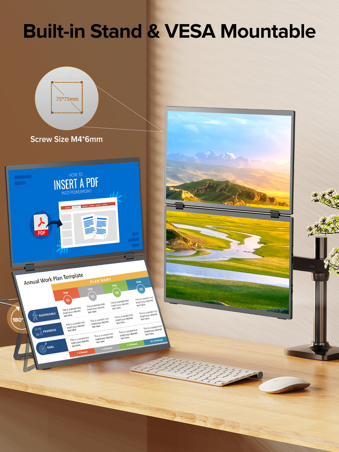 ZOOMEDIN 15.6" Dual/Single Screen FHD 1080p Portable Monitor with Built-in Stand, 360° Rotation, and USB-C Connectivity - Local Delivery