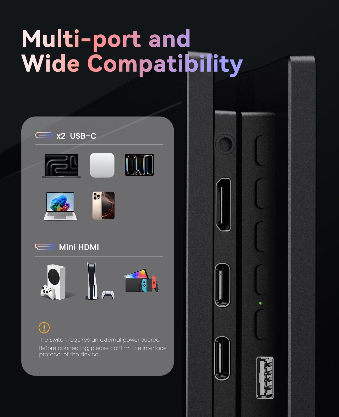 ZOOMEDIN ,15.6''/18.5''/21.5'' ,1080P FHD Portable Monitor, USB-C HDMI Laptop Extender Monitor for Laptop SDR Travel Monitor with Speakers for Laptop PS5/4 Xbox Switch Phone PC.