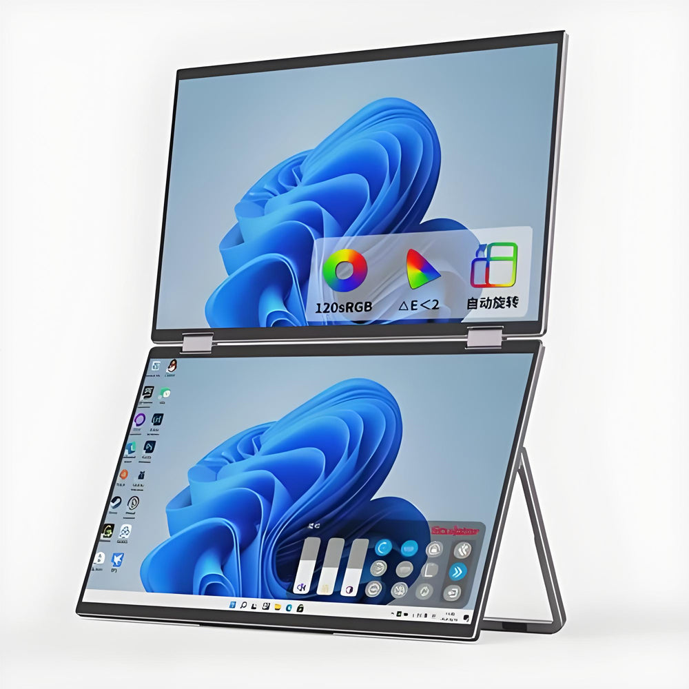 ZOOMEDIN 15.6" Dual/Single Screen FHD 1080p Portable Monitor with Built-in Stand, 360° Rotation, and USB-C Connectivity - Local Delivery